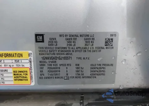 2016 Chevrolet Traverse 1Lt from USA, damaged, VIN 1GNKVGKD1GJ165571